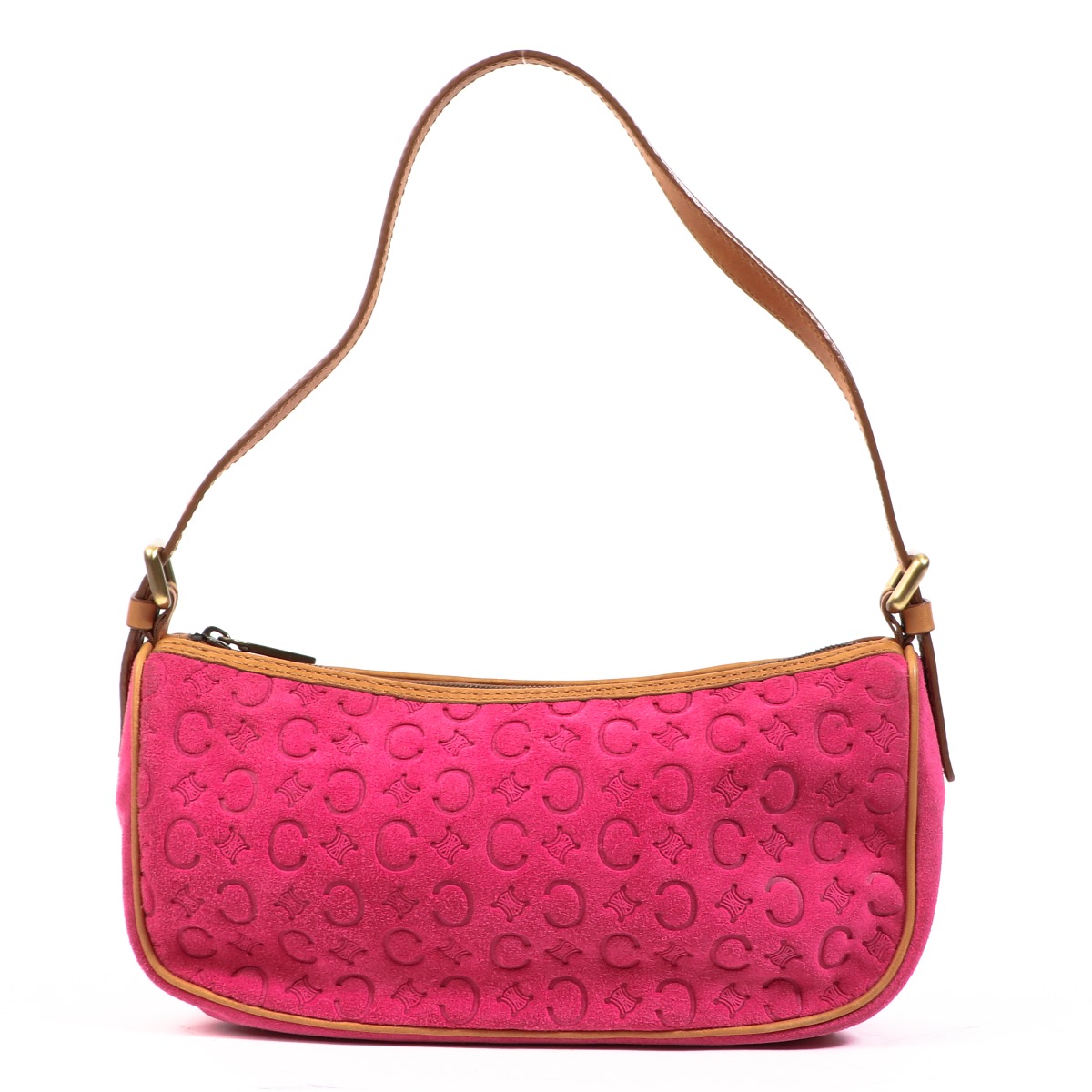 Celine Vintage Embossed Pink Suede Shoulder Bag ○ Labellov