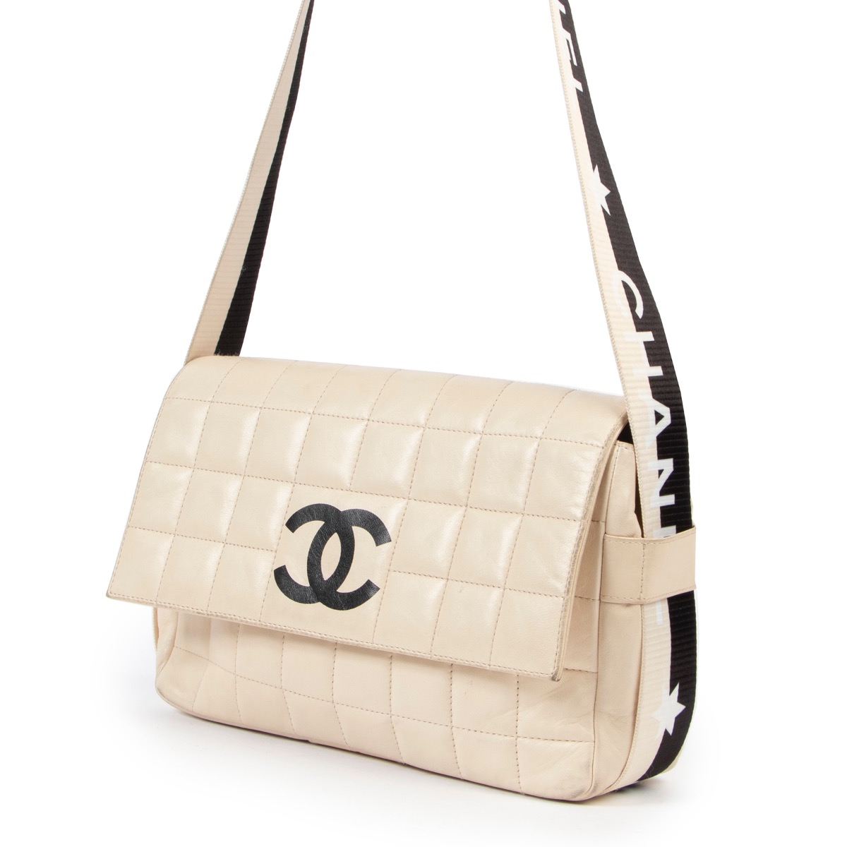 Chanel Ivory White Quilted Leather East West Star Crossbody