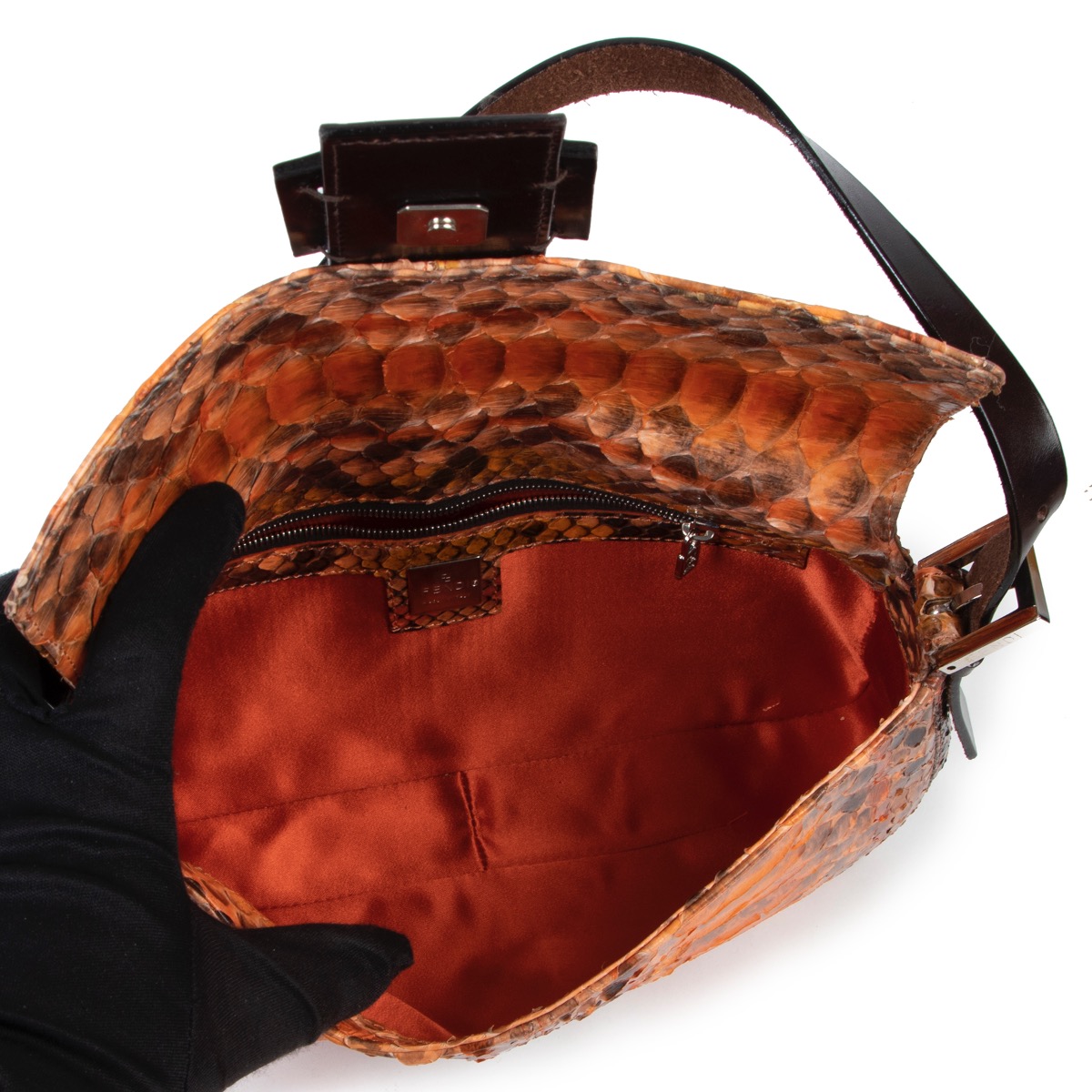 Fendi Orange Python Baguette Shoulder Bag