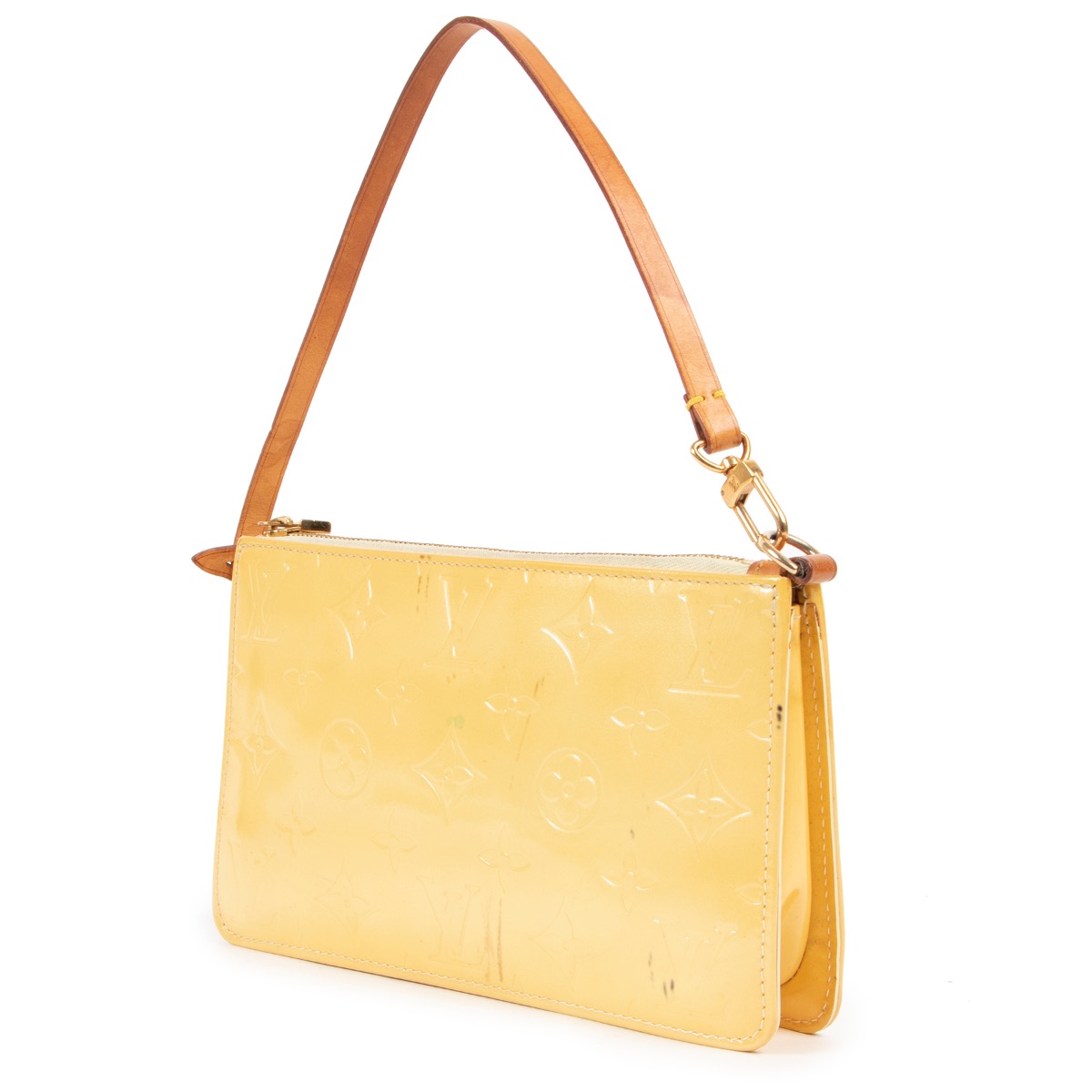 Authentic Louis Vuitton Vernis Lexington Hand Bag Pouch Yellow M91056 LV  9853E