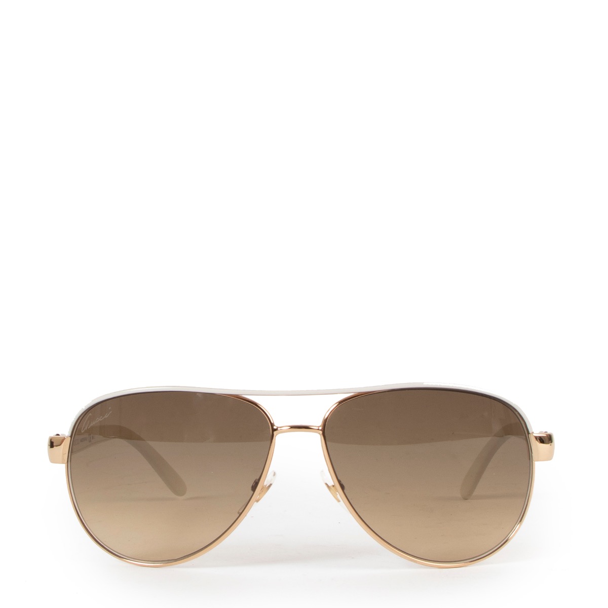 Gucci white and gold aviator sunglasses clearance