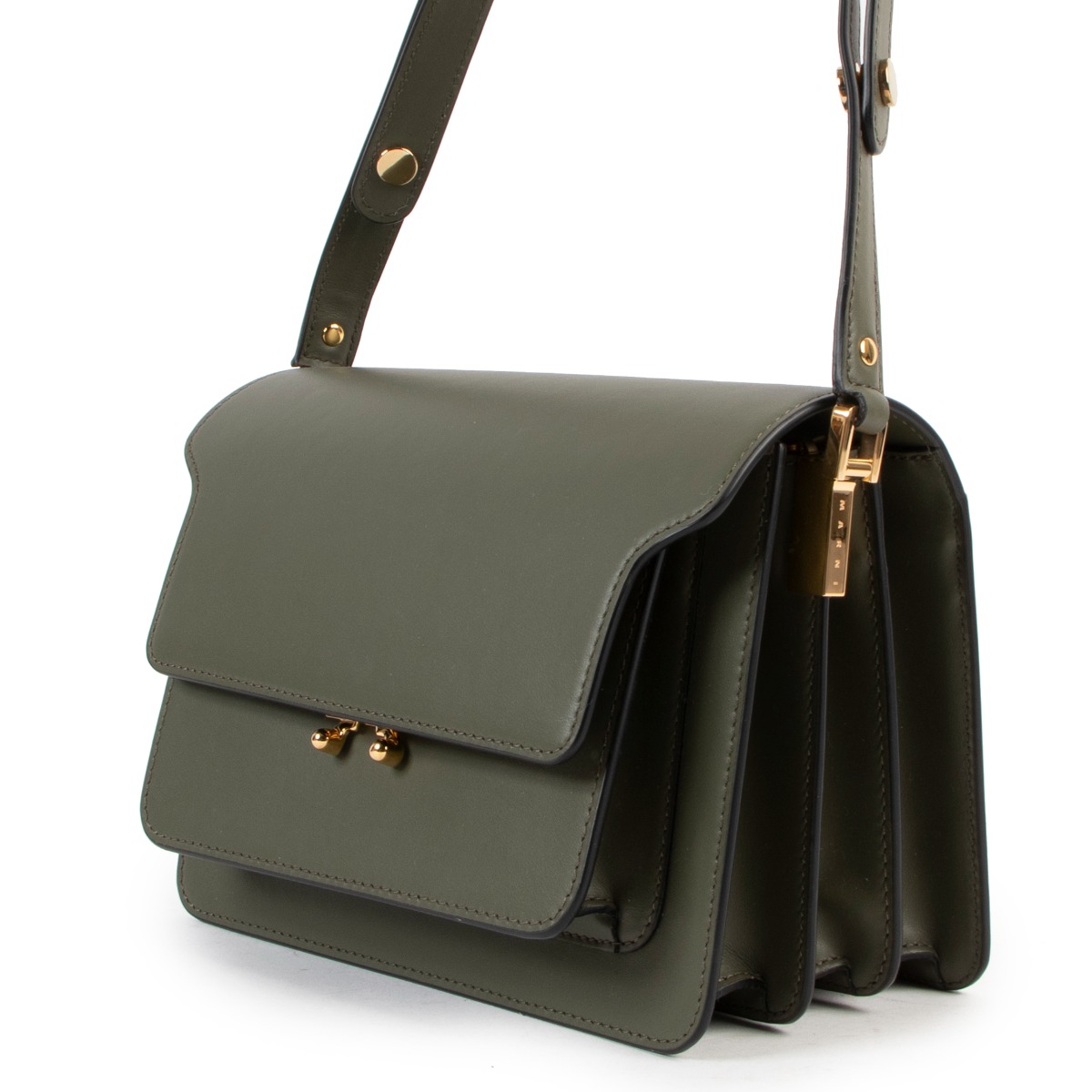 超特価★MARNI★Medium Calfskin Trunk ショルダーバッグ カーキ 中古・古着通販】MARNI (マルニ) TRUNKショルダーバッグ カーキ