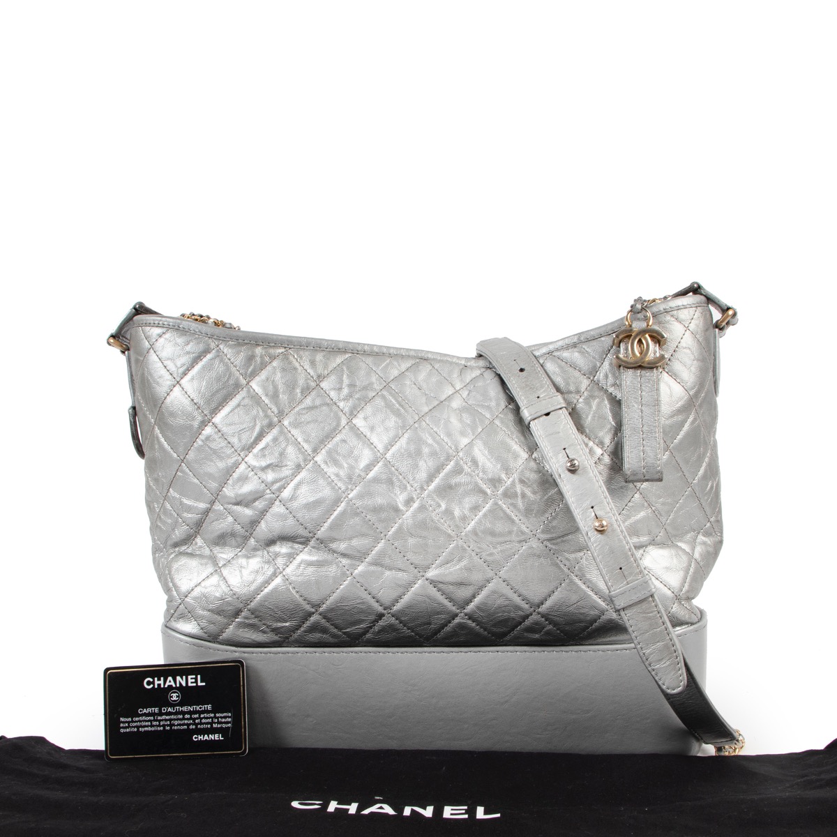 Chanel Gabrielle Hobo Medium, Silver Calfskin, Preowned in Dustbag