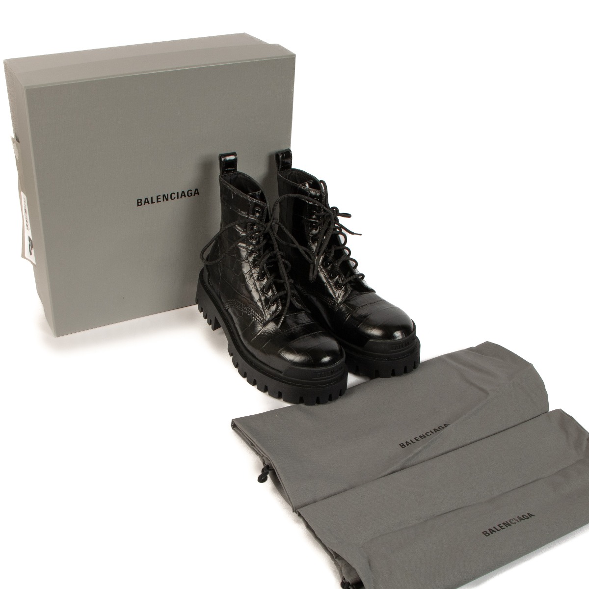 Balenciaga Black Crocodile Effect Strike Boots - Size 38