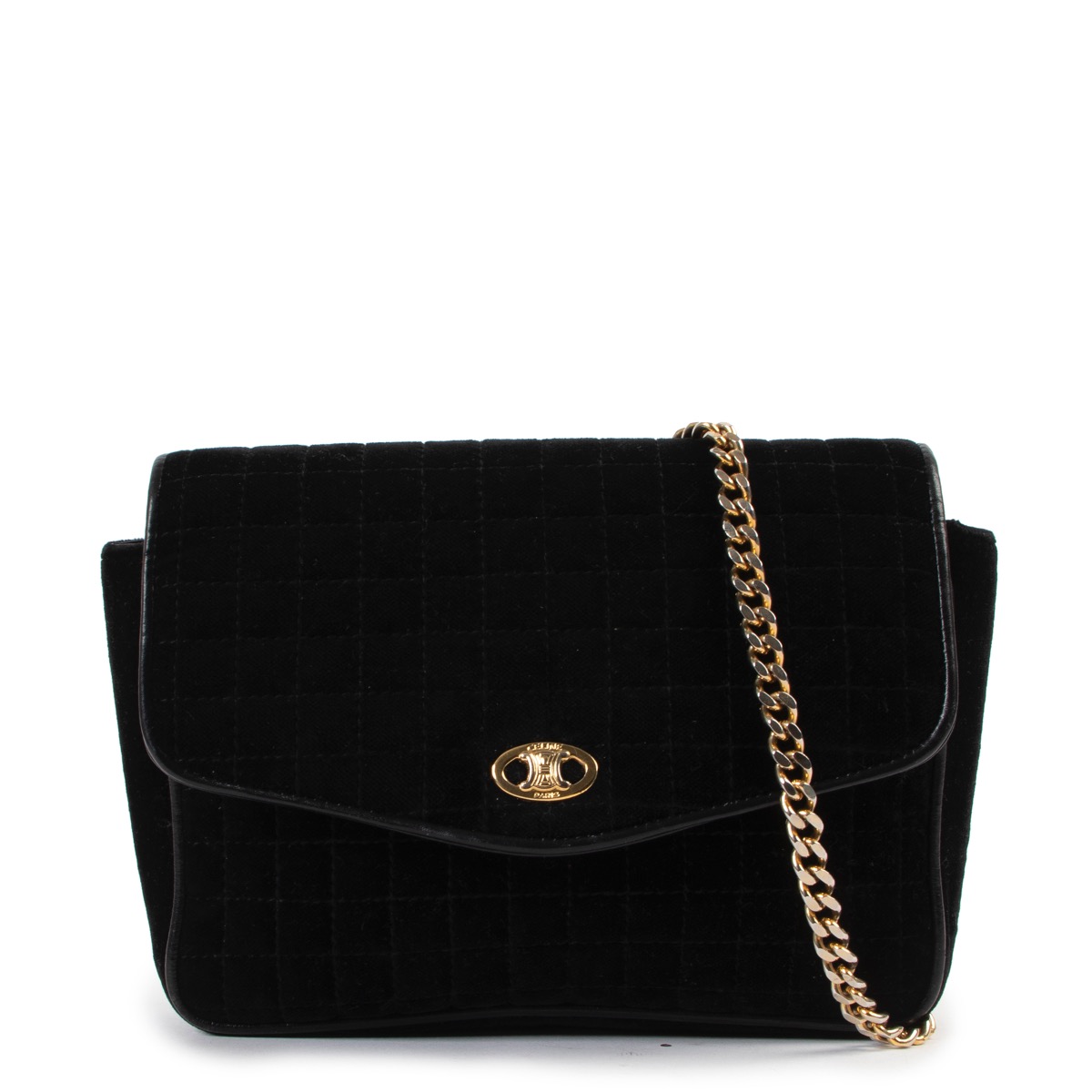 Celine Vintage Black Triomphe Velour Shoulder Bag Labellov Buy and Sell Authentic Luxury