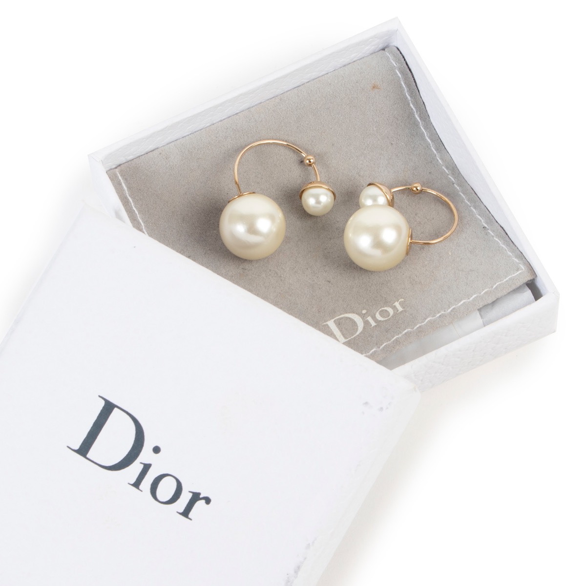 Dior Ultradior Faux Pearl Gold Tone Half Hoop Earrings Labellov Buy and Sell Authentic Luxury