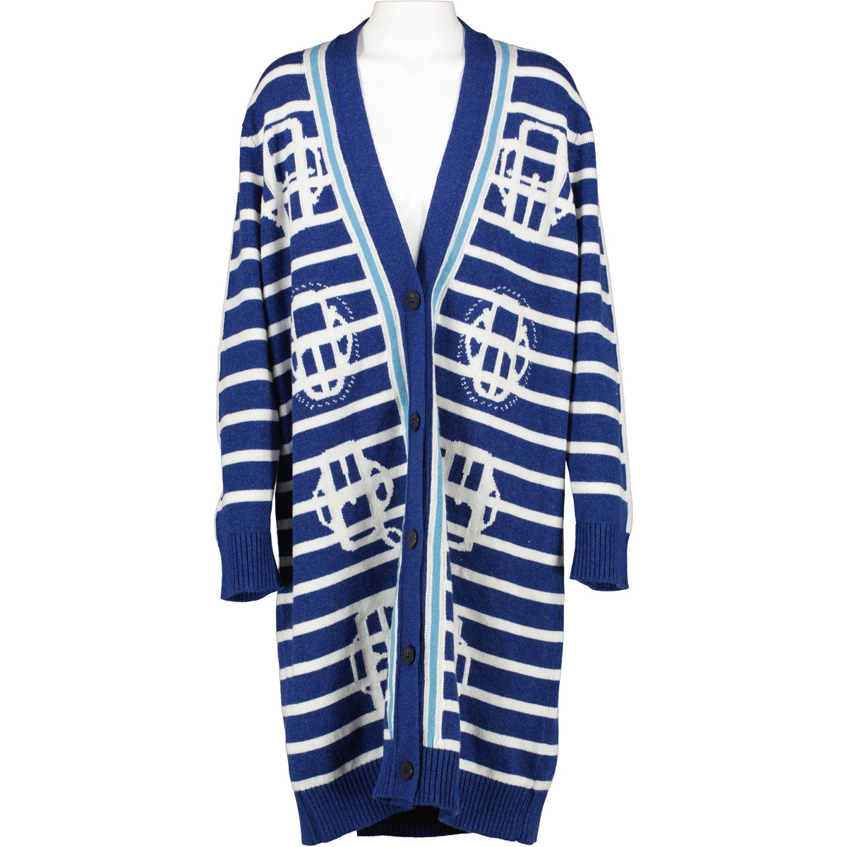Hermès Blue Striped Cashmere Knit Cardigan Coat - Size FR42