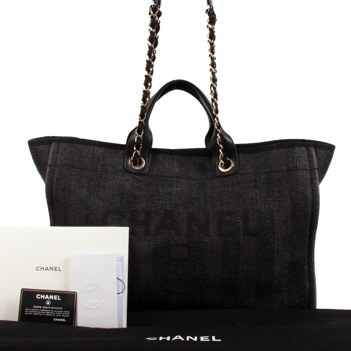 Chanel Deauville Black Mixed Fibers Large Tote Bag Labellov Buy and Sell  Authentic Luxury
