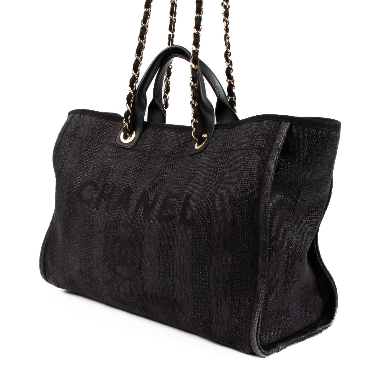 Chanel Deauville Black Mixed Fibers Large Tote Bag Labellov Buy and Sell  Authentic Luxury