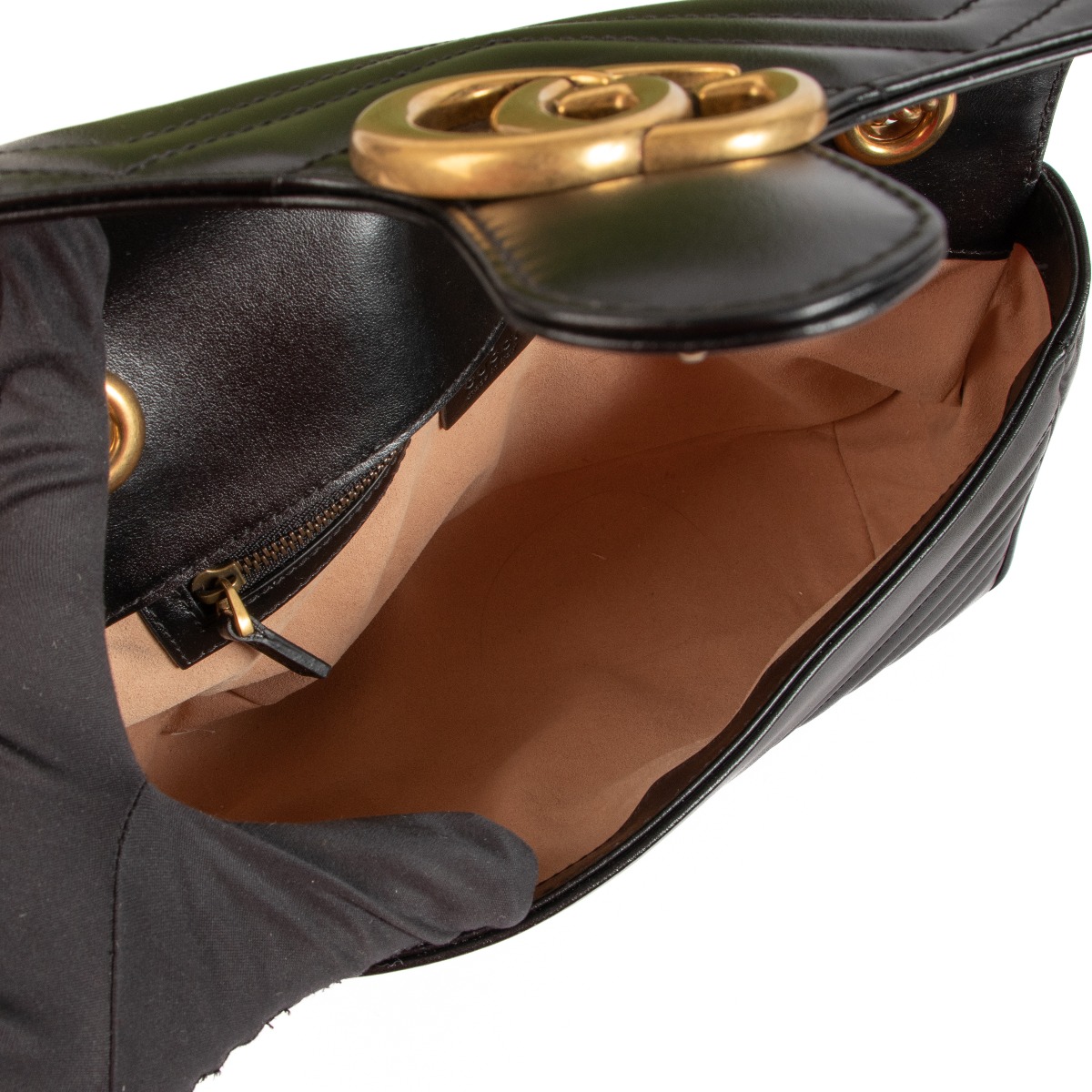 Gucci Black Matelassé Small GG Marmont Shoulder Bag