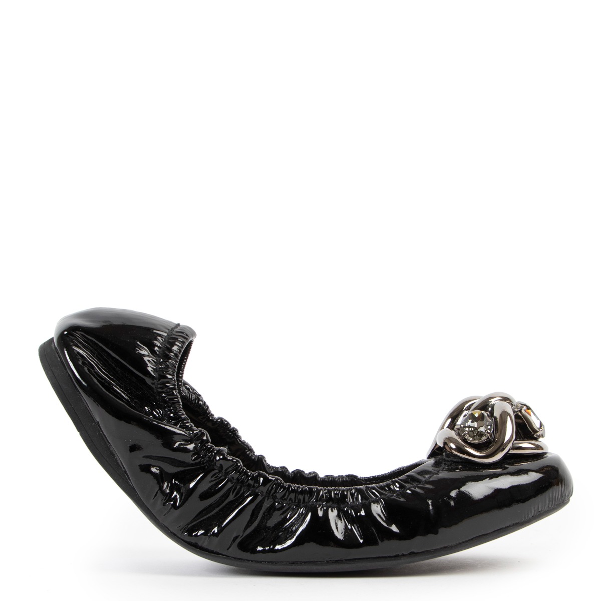 【関税&送料込】Miu Miu Ballerinas MIU MIU $1120 Ebony Crackle Leather Ballerinas New