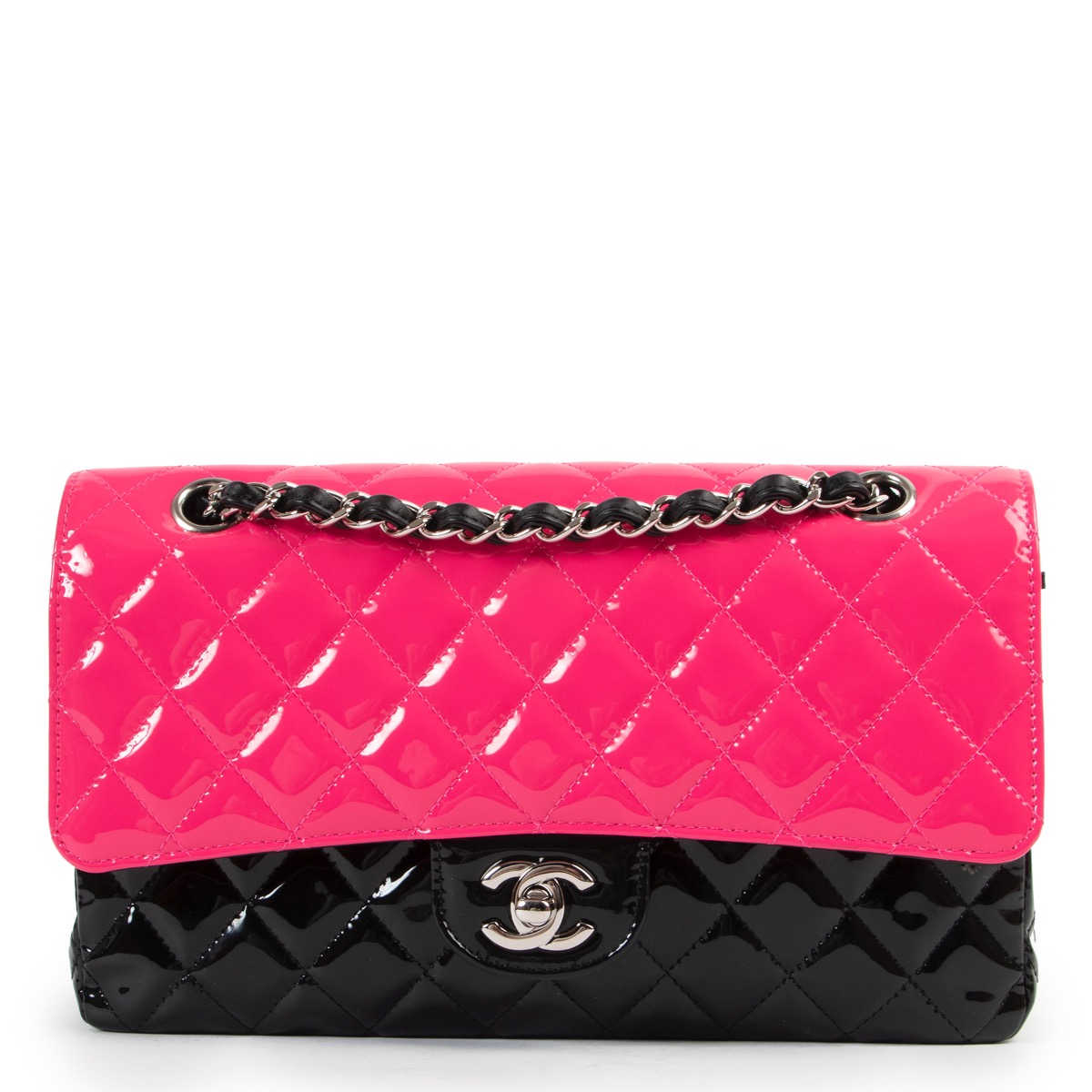 Chanel Classic Double Flap Bag Medium Tweed Pink Silver Hardware