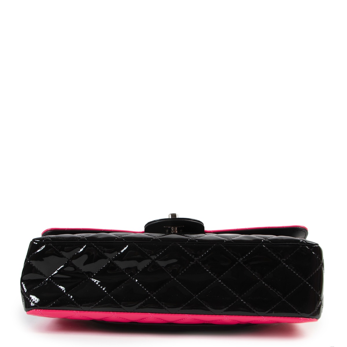 Chanel Pink Black Bi-Color Patent Calfskin Quilted Medium Double
