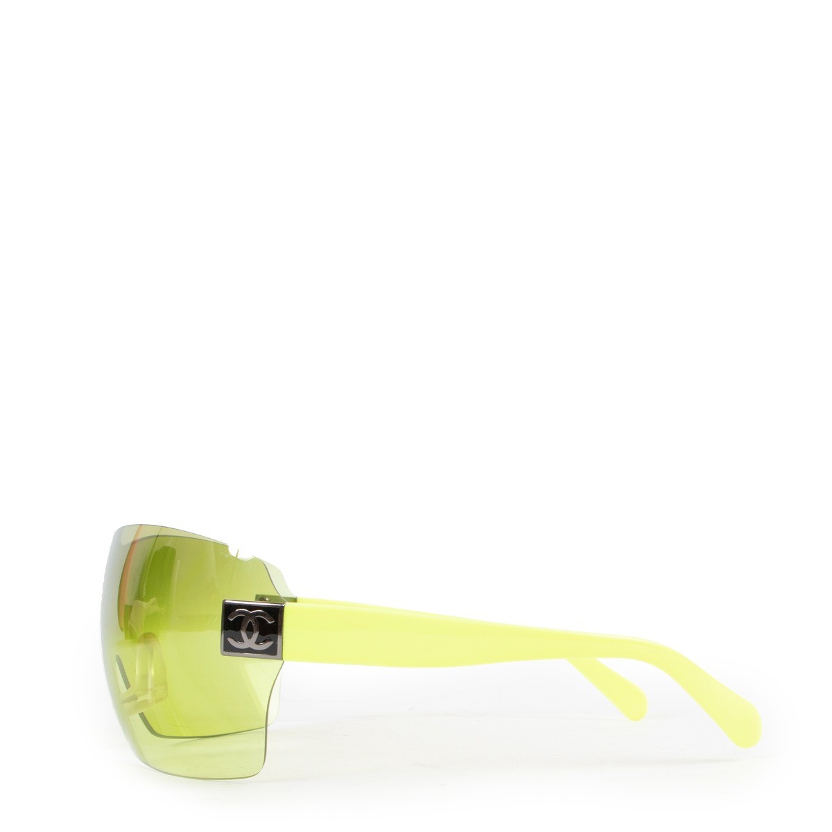 Chanel Neon Yellow Translucent Frameless Shield Sunglasses