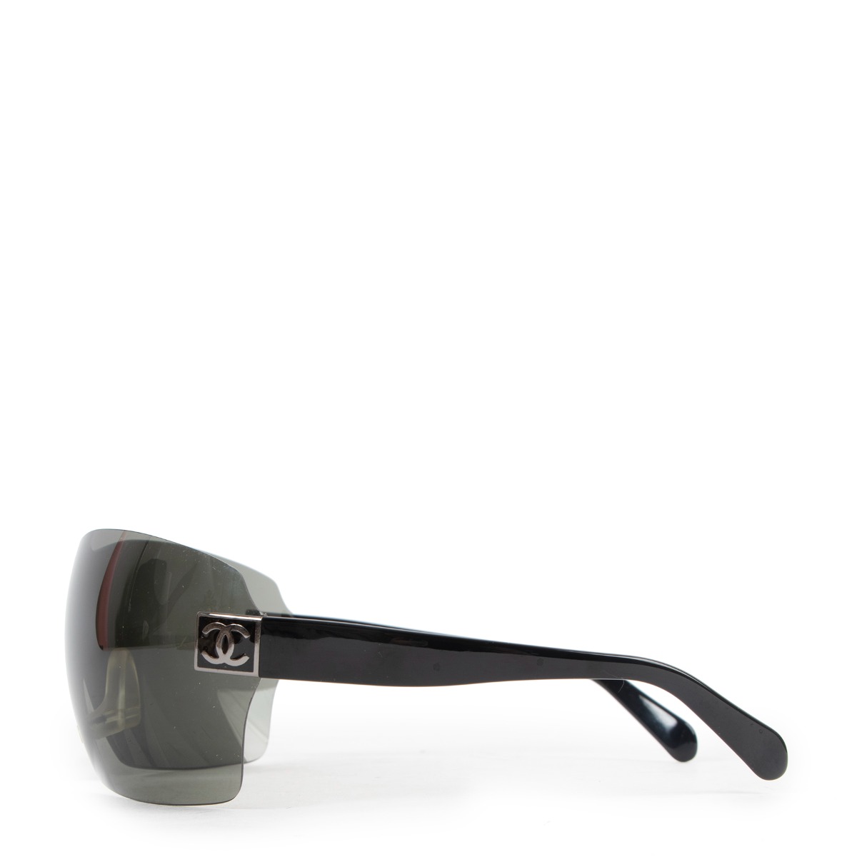 Chanel Vintage Black Wrap-Around Shield Sunglasses Labellov
