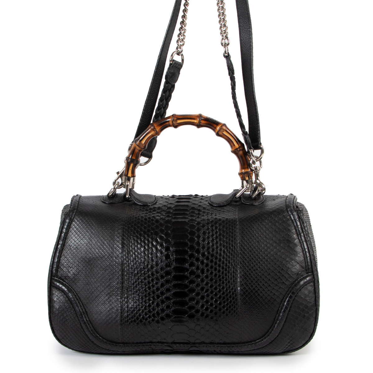 Gucci Black Python New Bamboo Large Top Handle ○ Labellov