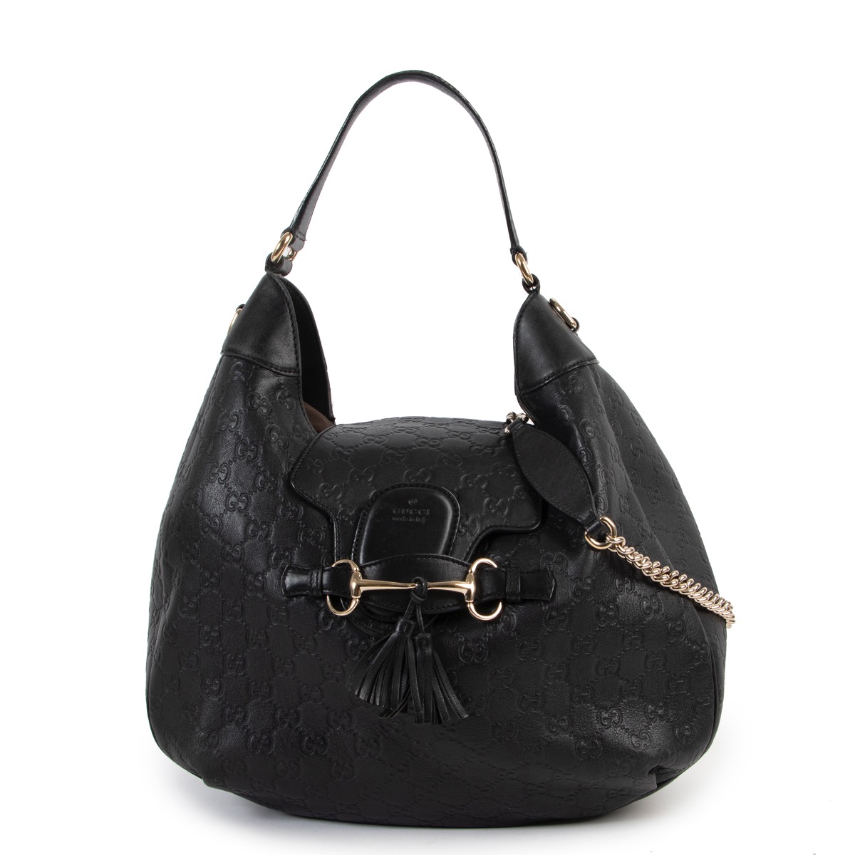 Gucci Black Guccissima Leather Emily Hobo Shoulder Bag Labellov
