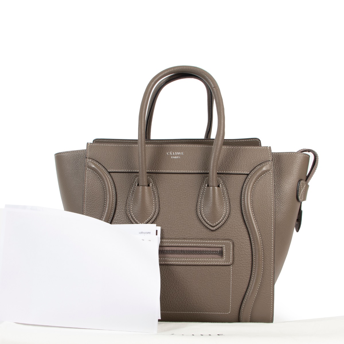 ☆100％直営店買付☆【CELINE】MICRO LUGGAGE DRUMMED CALFSKIN Celine Micro Luggage in Drummed Calfskin Souris Top Handle
