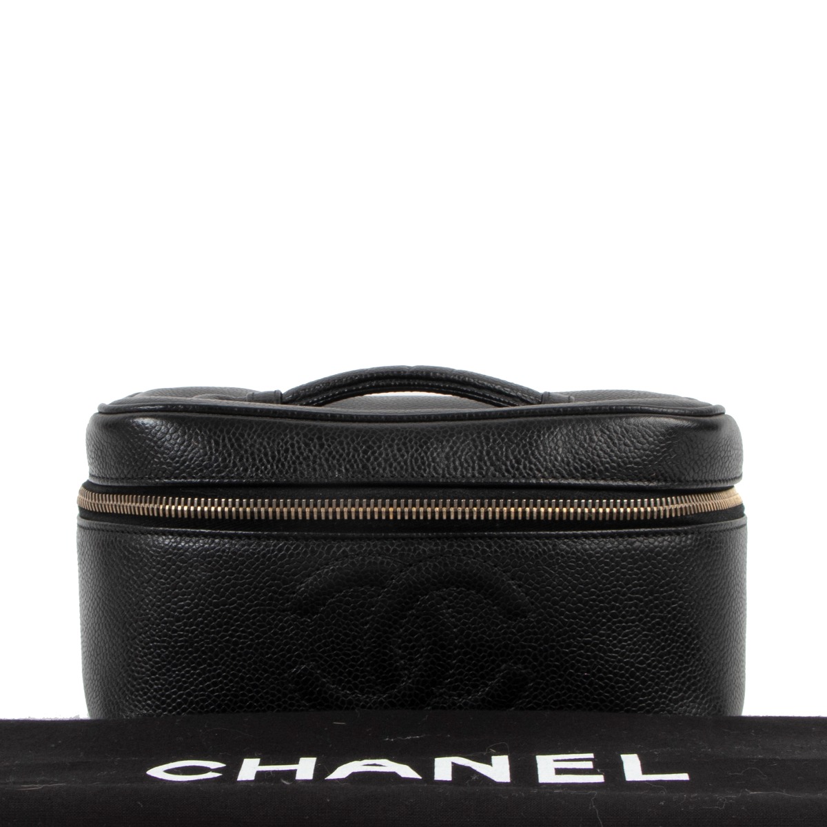 Chanel Vintage CC Black Caviar Leather Cosmetic Bag Labellov