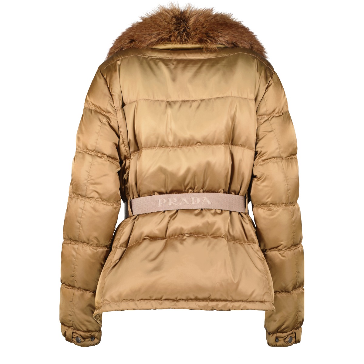 Prada Linea Rossa Brown Fur Trim Down Jacket - Size IT 48