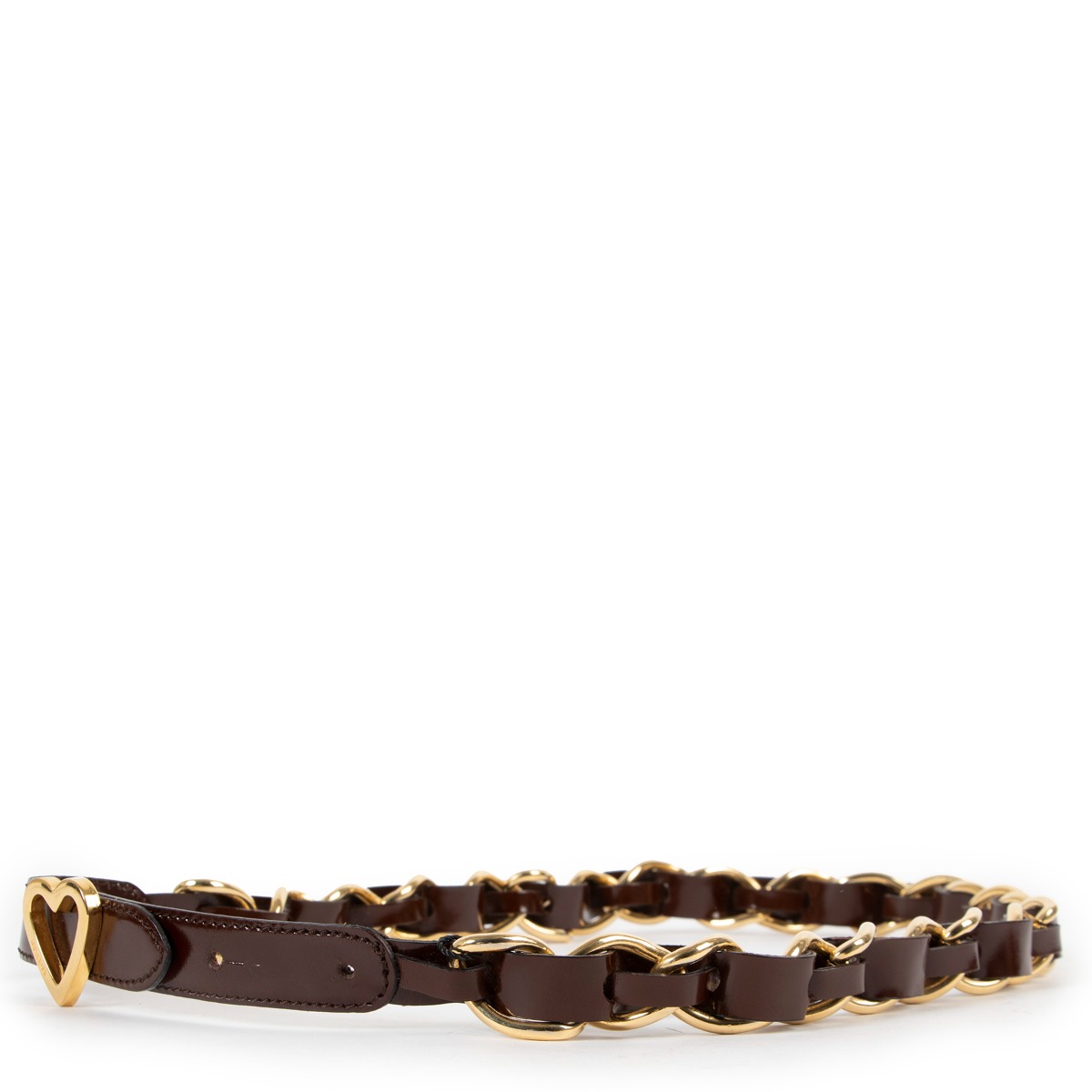 Moschino Gold Heart Chain Patent Leather Belt - Size IT44