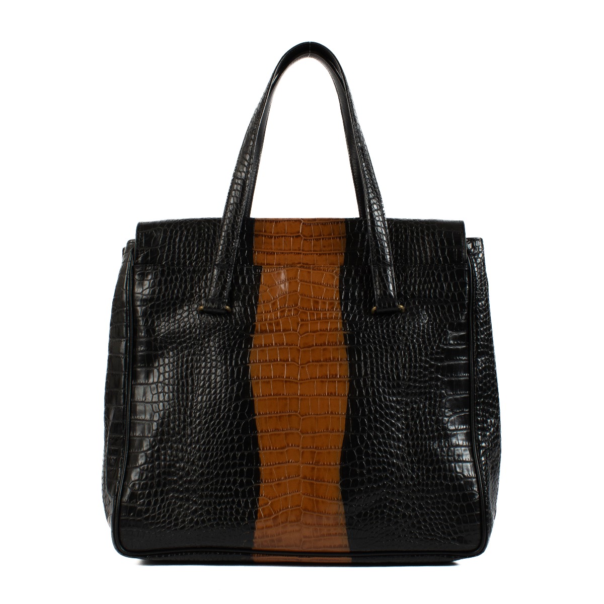 Dries Van Noten Black Crocodile Embossed Leather Tote Bag