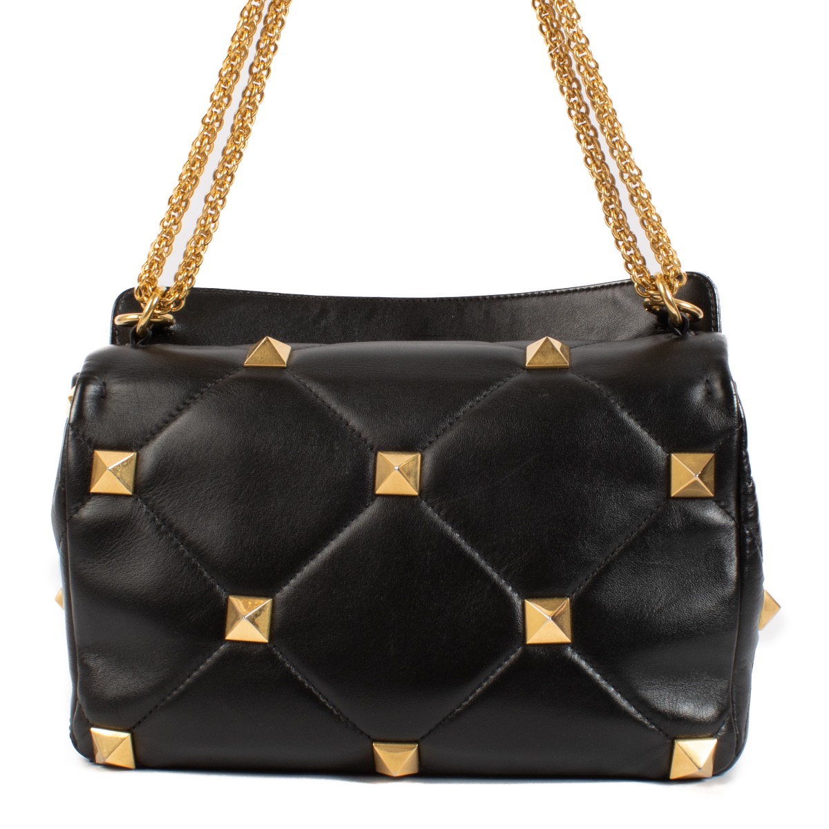 【関税&送料込】Valentino Garavani Black Nappa Leather Roman VALENTINO GARAVANI Nappa Monochrome Roman Stud Crossbody Bag