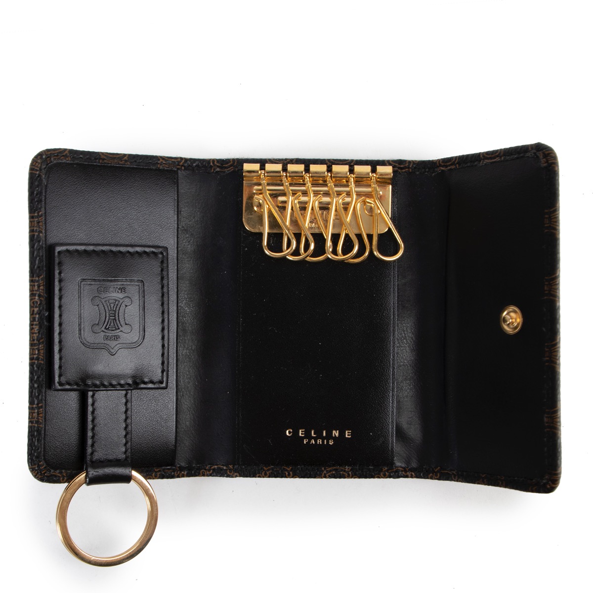 ★送料・関税込★CELINE★Gold Logo Card Wallet★ CELINE ZIPPED CARD HOLDER CUIR TRIOMPHE IN SHINY CALFSKIN