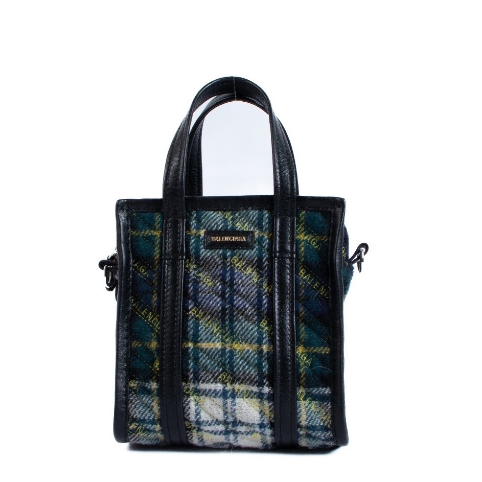 Balenciaga Bazar XXS Wool Plaid Avant Garde Shopper Tote Bag