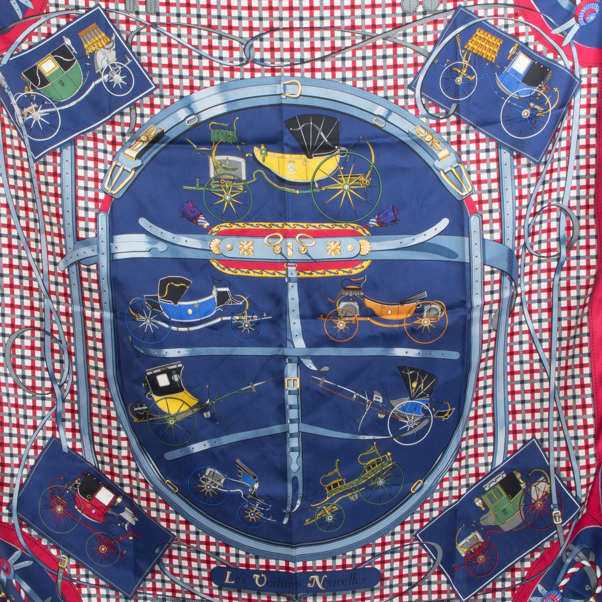 Hermès Blue Les Voitures Nouvelles Carré 90 Silk Scarf
