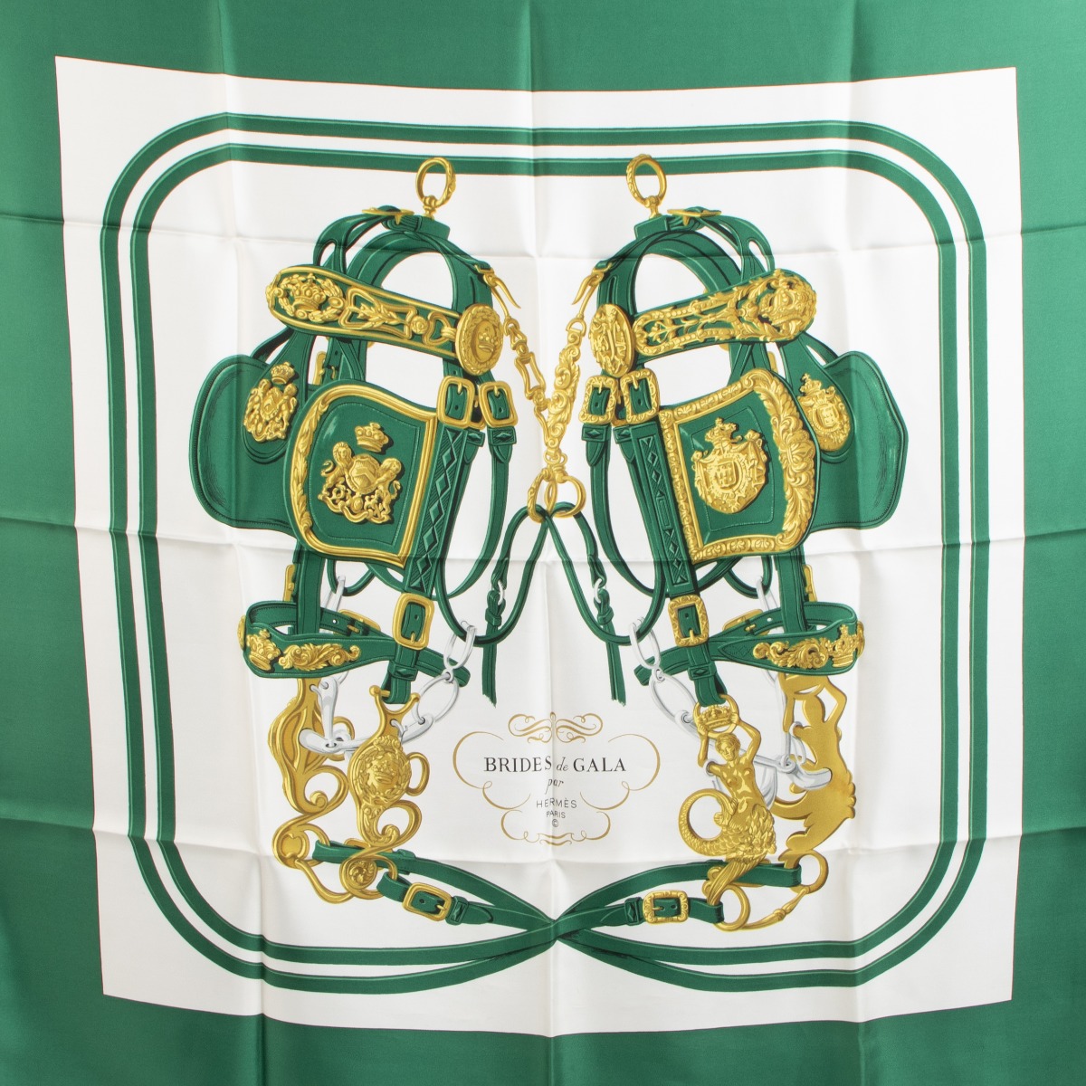 HERMES BRIDES &GALA スカーフ　緑② Hermès Green Brides de Gala Carré 90 Silk Scarf ○ Labellov ○ Buy