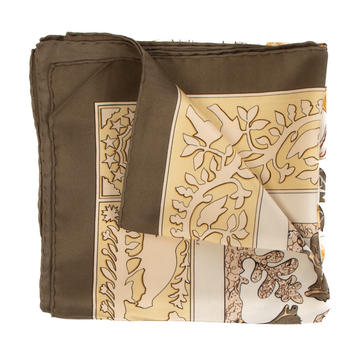 HERMES Scarf Carré 90 Rocaille Cream Hermès Carre Super Silk Quest Scarf 90