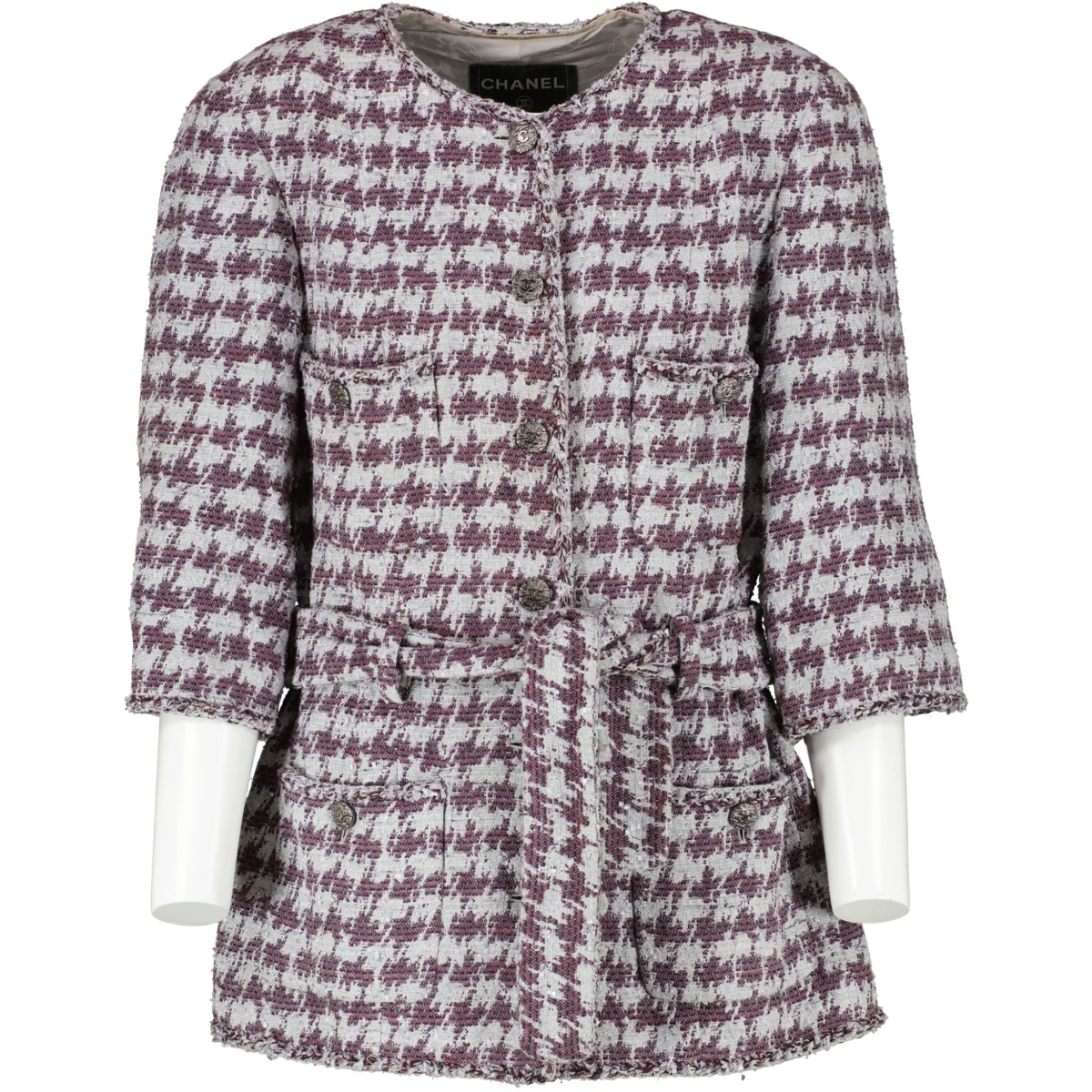 Chanel Purple Tweed Houndstooth Belted Jacket Size 40