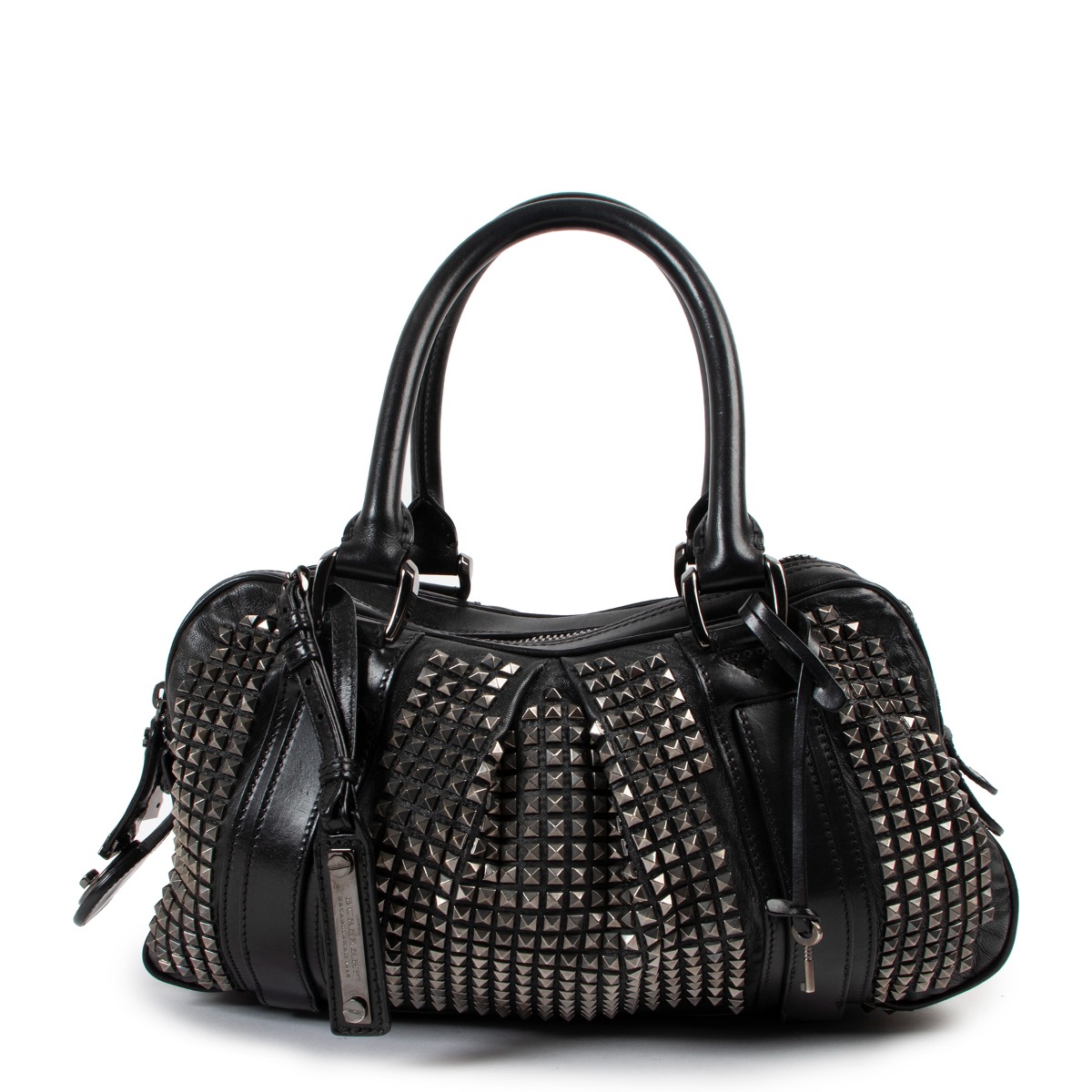 Burberry Prorsum Black Leather Studded Knight Satchel Top Handle Labellov Buy and Sell Authentic Luxury