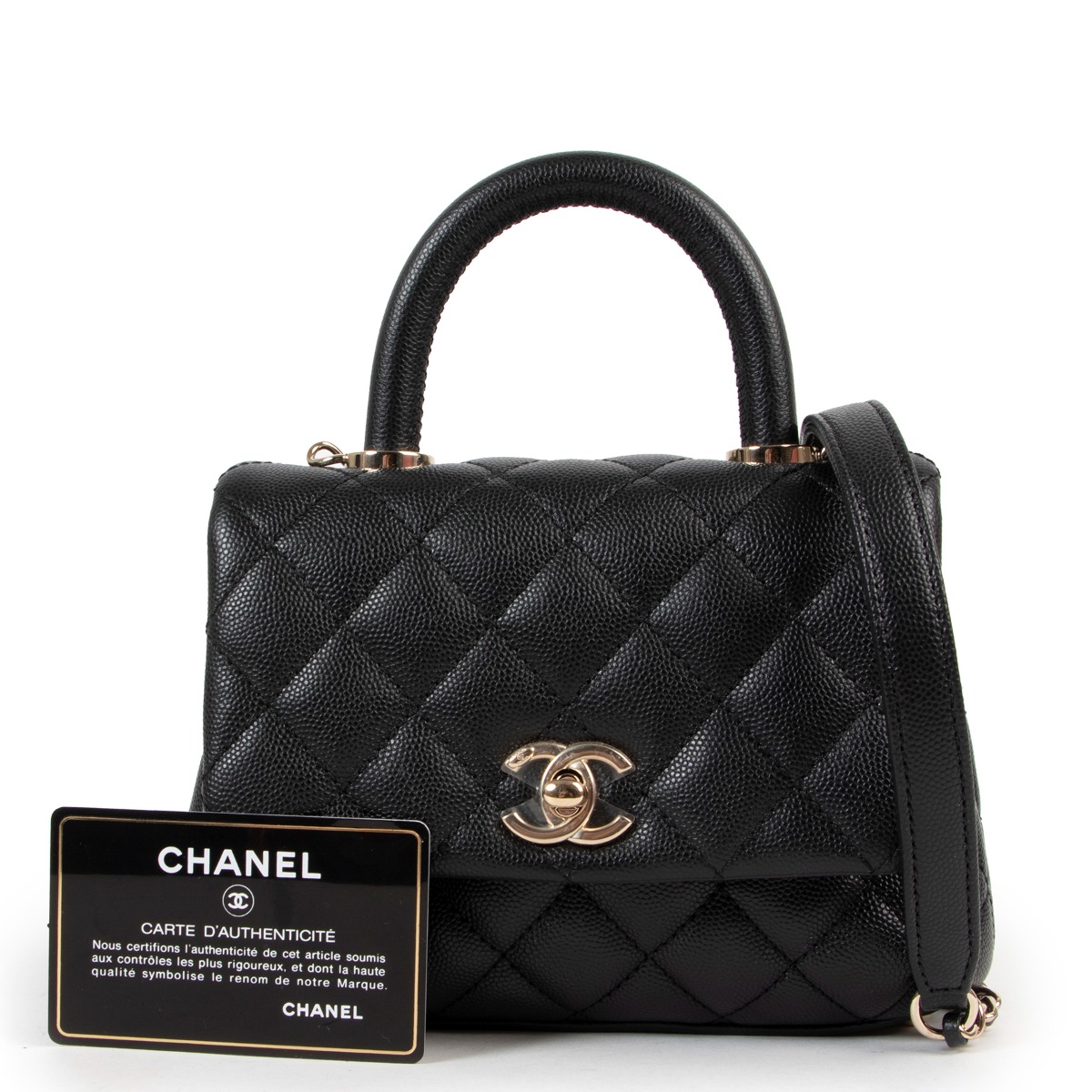 Chanel Extra Mini Coco Handle Black Caviar Handbag Labellov