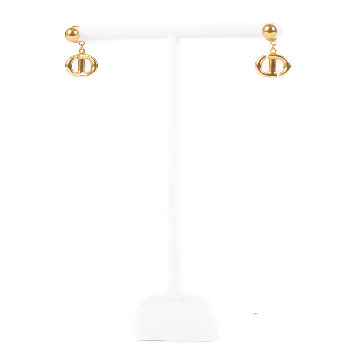 Christian Dior Gold Metal CD Navy Earrings ○ Labellov