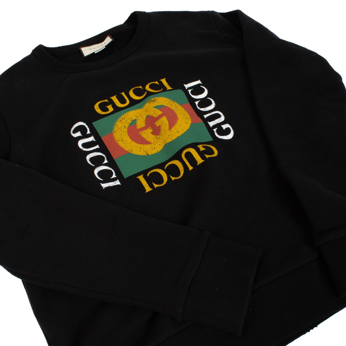 Gucci Black Distressed Vintage Logo Sweatshirt - Size L Gucci Black Distressed Vintage Logo Sweatshirt - Size L