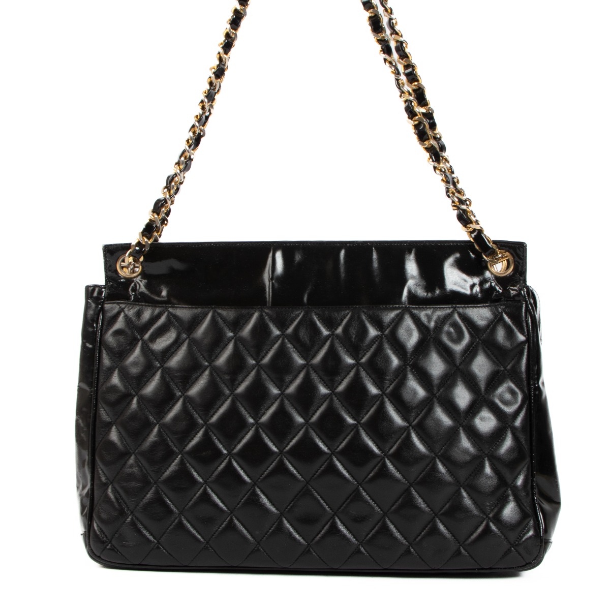 Chanel Vintage Black Patent Leather Tote Bag ○ Labellov ○ Buy
