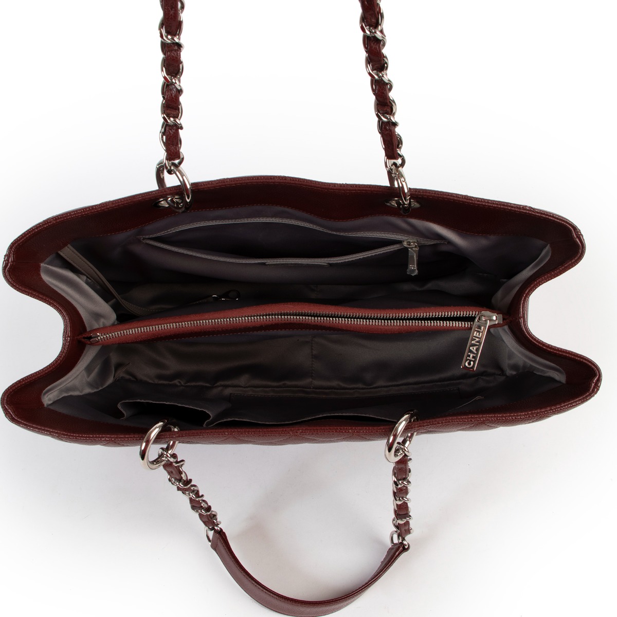 Chanel Burgundy Quilted Caviar Leather XL Grand Shopping Tote