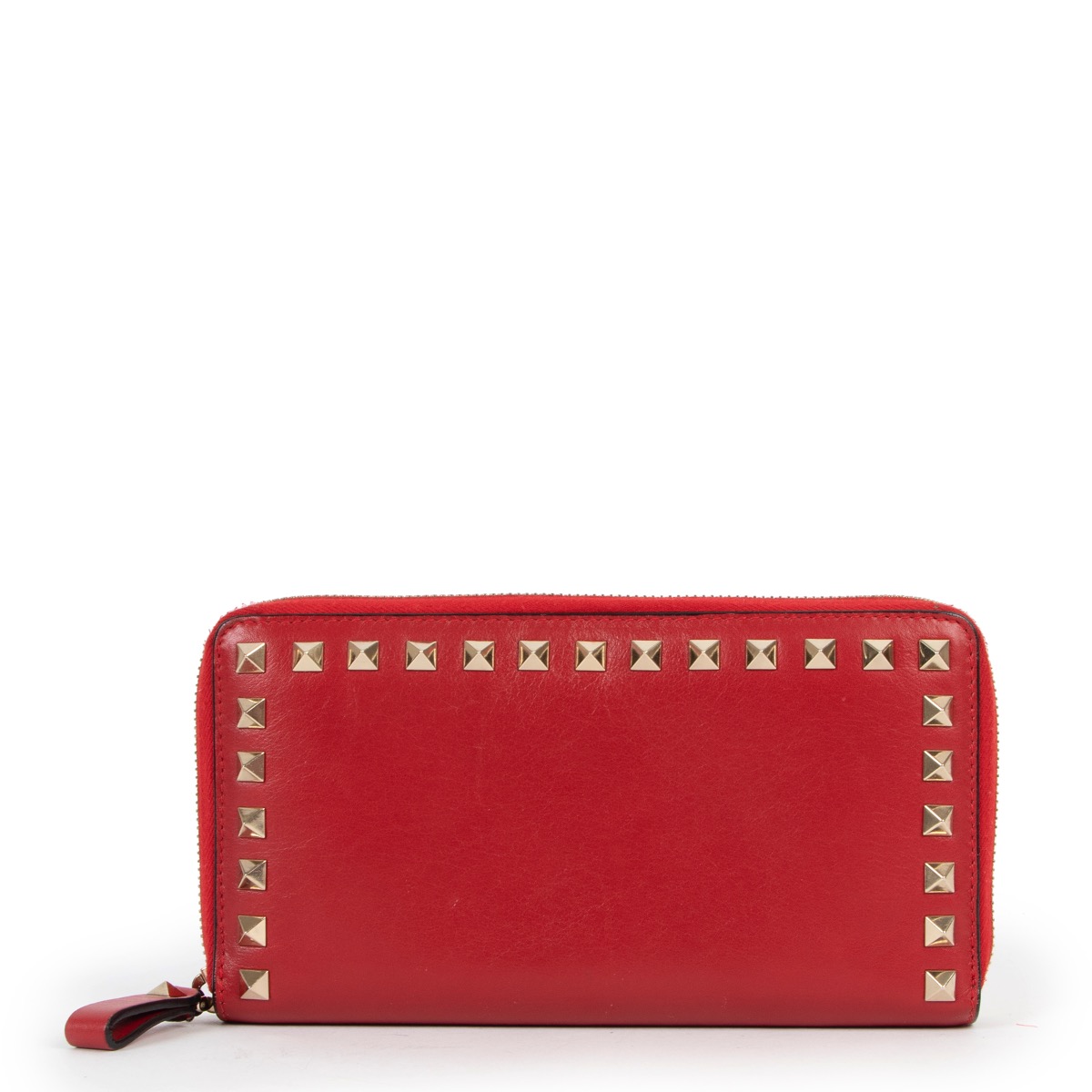 Valentino Garavani Red Rockstud Zipped Wallet ○ Labellov