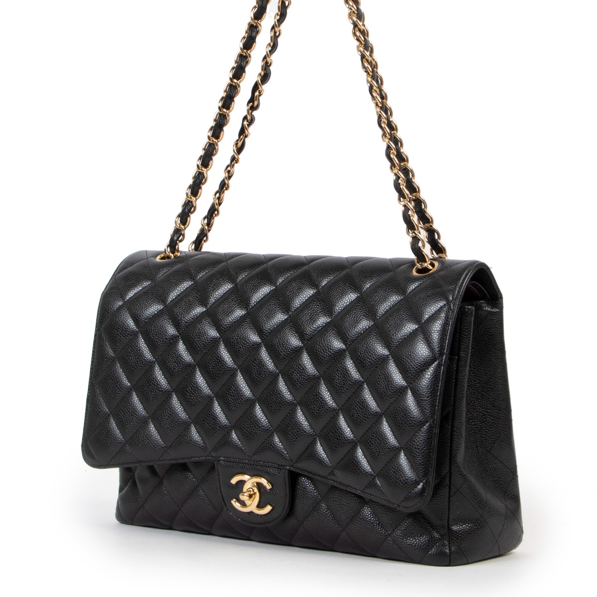 Chanel Maxi Black Quilted Lambskin Classic Double Flap Bag 100% Auth