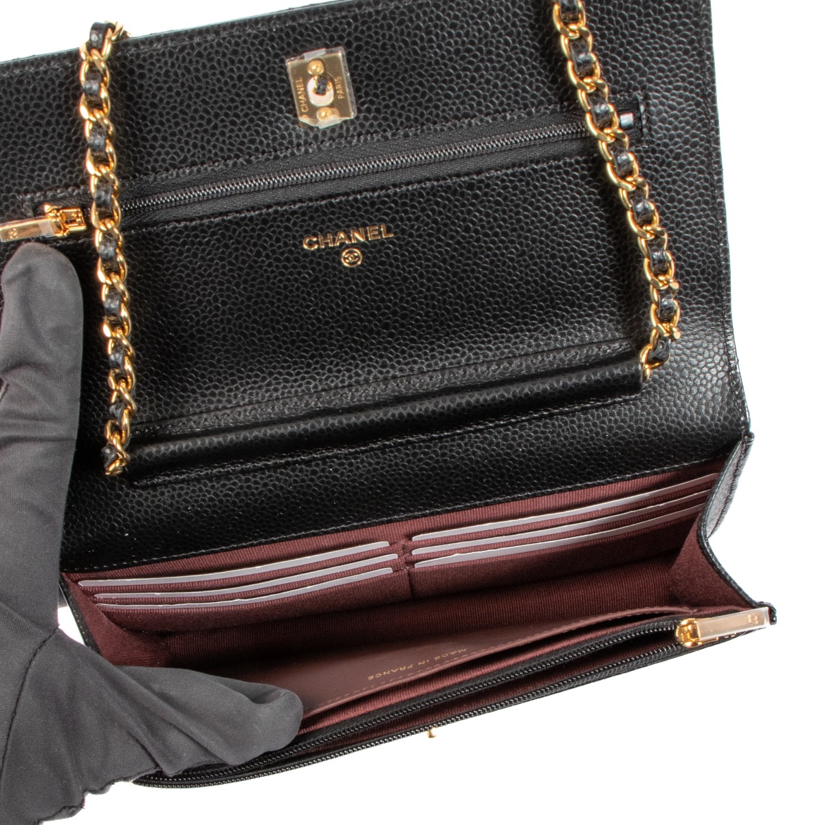 Chanel Black Caviar Classic CC Clasp Wallet On Chain ○ Labellov