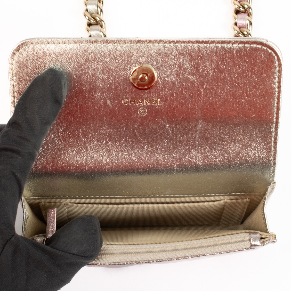 Chanel Gradient Metallic Lambskin Classic Clutch With Chain