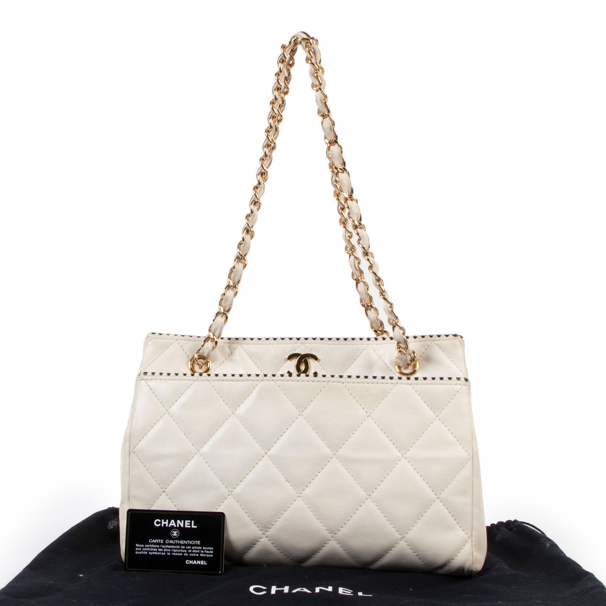 Chanel Vintage White CC Small Shopping Tote Bag Labellov Buy