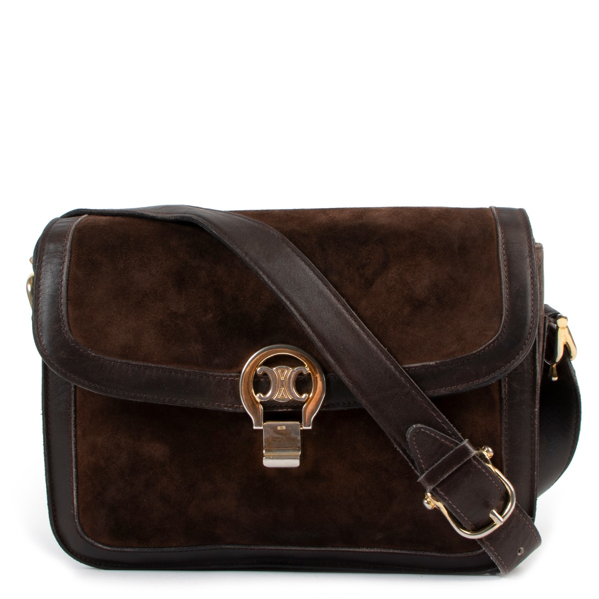 Celine Triomphe Vintage Brown Suede Box Bag Labellov Buy and