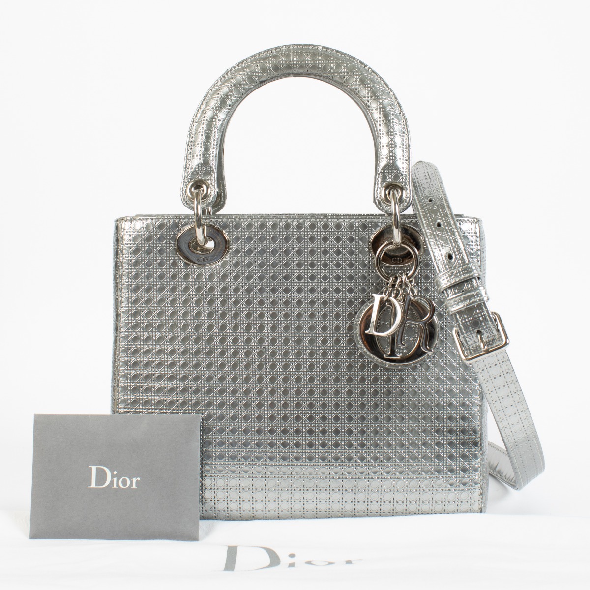 Dior レディディオール ミディアムシルバー Christian Dior Silver Metallic Medium Lady Dior ○ Labellov