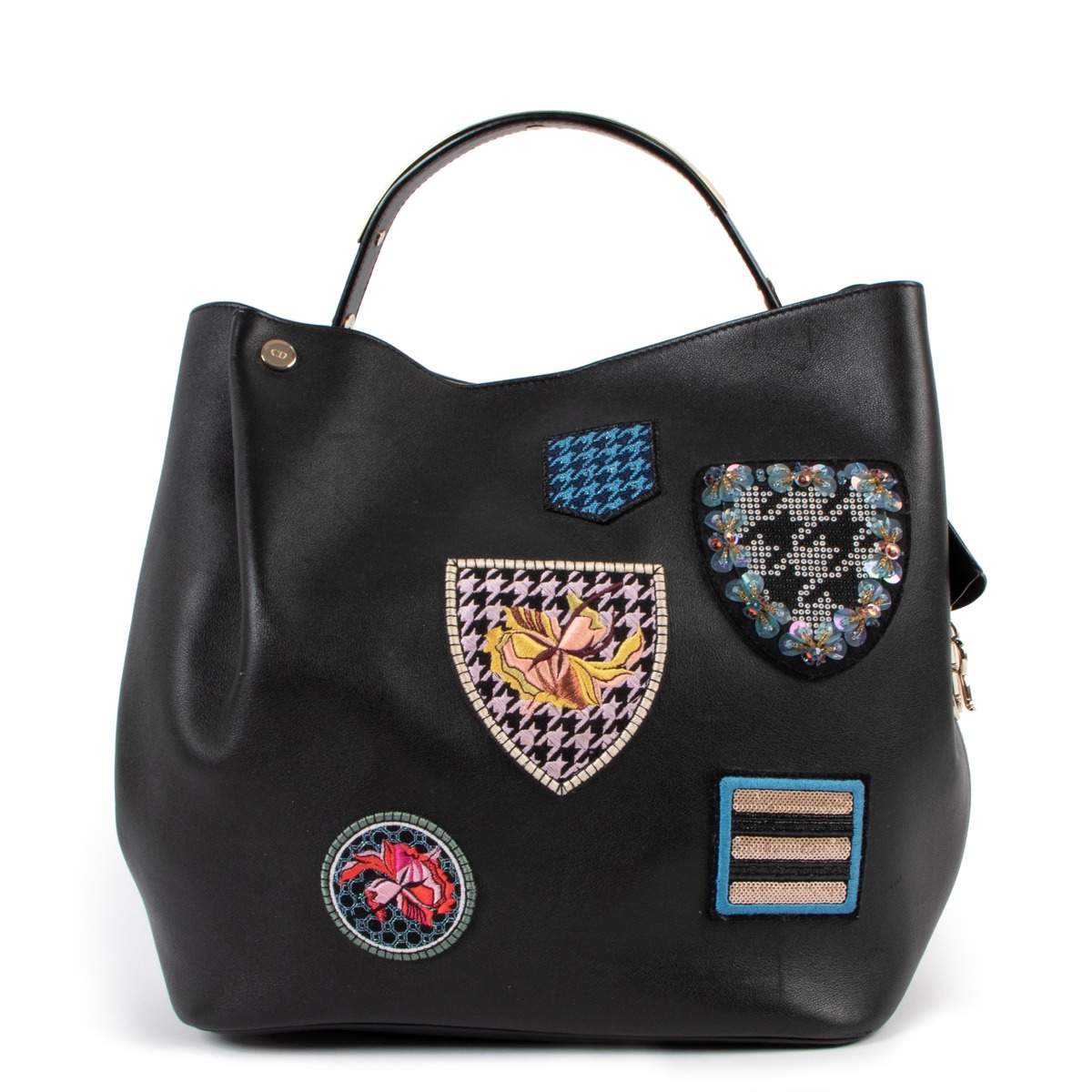 Christian Dior Black Leather Diorific Patch Bucket Bag