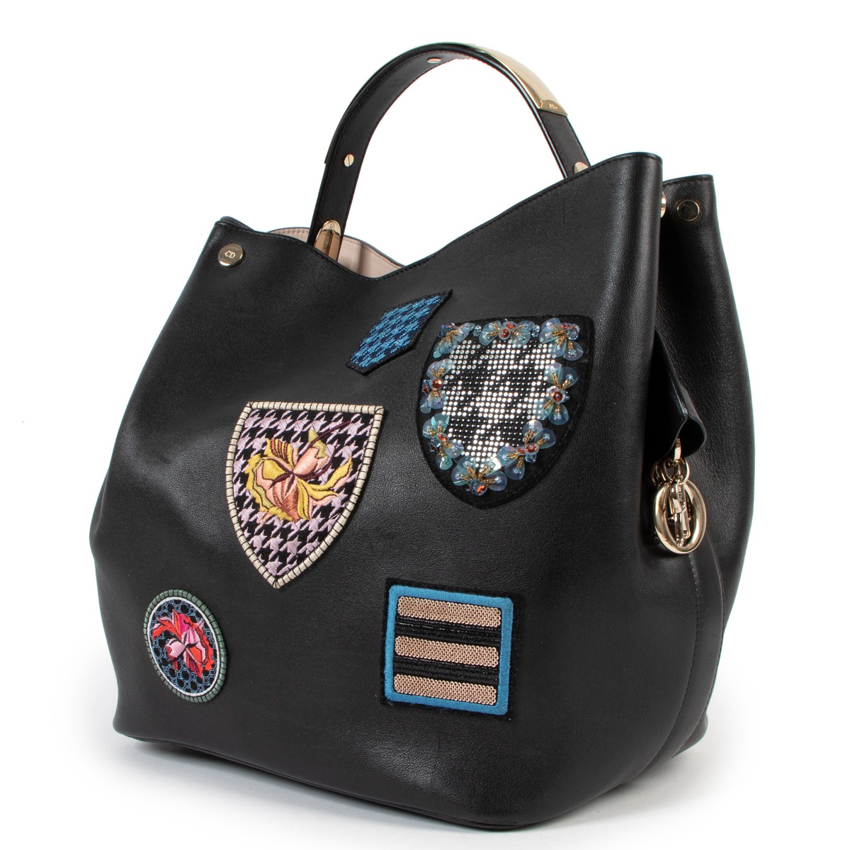 Christian Dior Black Leather Diorific Patch Bucket Bag