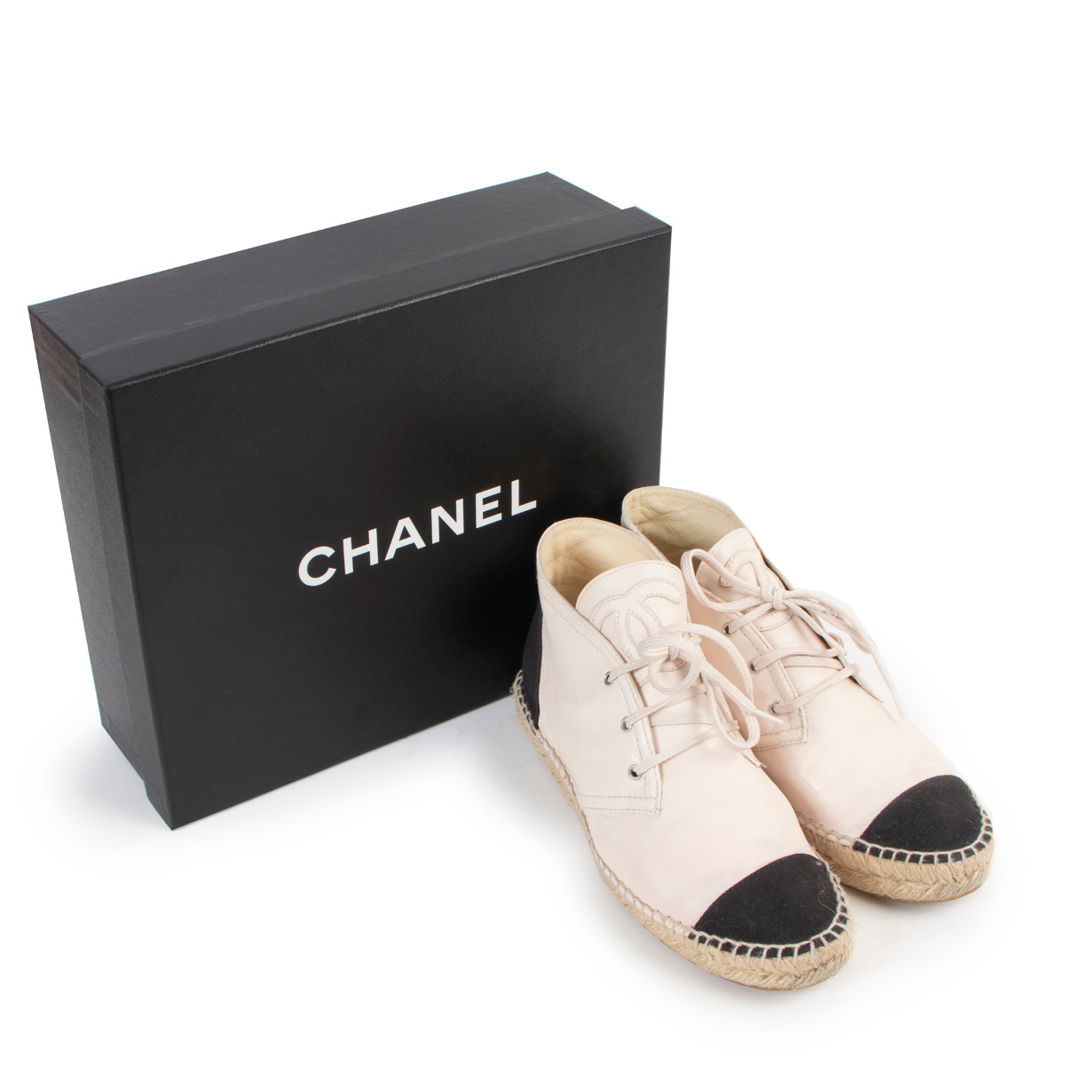 Chanel Light Pink/Black Canvas Cap Toe CC Espadrilles - Size