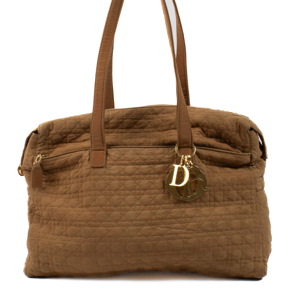 Christian Dior ブラウンレザーバッグ Christian Dior Light Brown Fabric Cannage Shoulder Bag